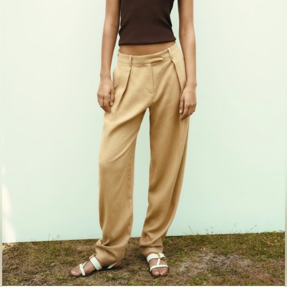 Zara Linen blend carrot camel pants small